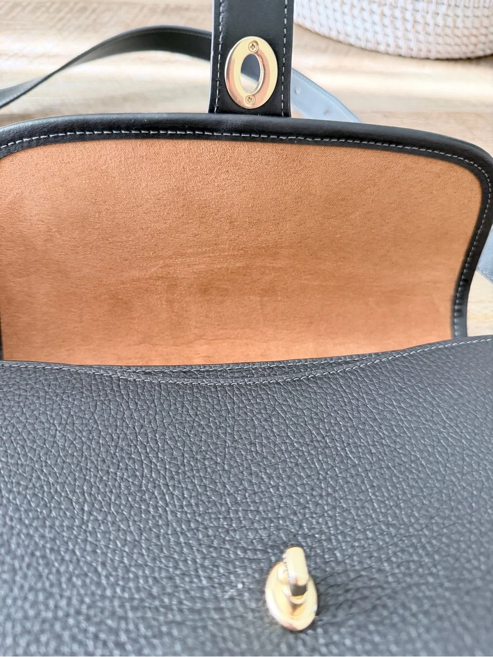 Coach Black Pebbled Leather Crossbody with Gold Turnlock